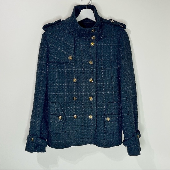 Steve Madden Wool Blend Tweed Military Double Breasted Black Jacket Size Large - Picture 1 of 14